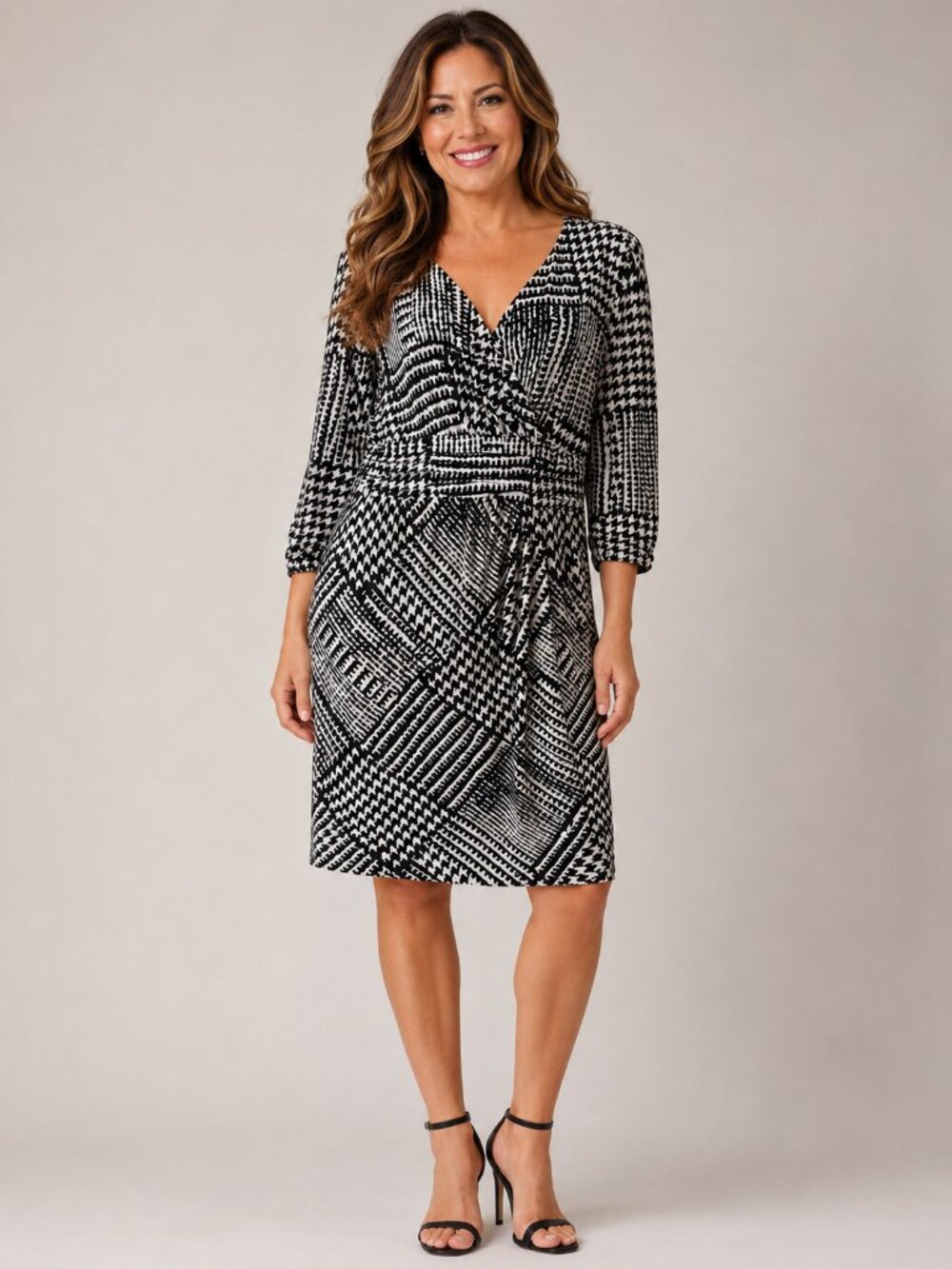 Tahari Arthur S. Levine Women's 3/4 Sleeve Black/White Midi Dress Size 8